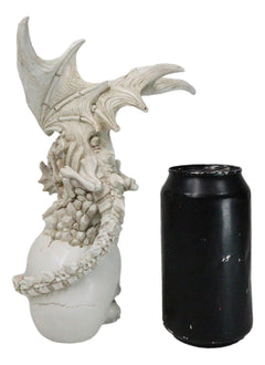 Ossuary Macabre Skeleton Bone Dragon Perching On Gothic White Skull Figurine-4