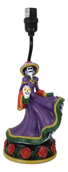Day of The Dead La Calavera Catrina Sugar Skull Standing On Red Roses Table Lamp-2