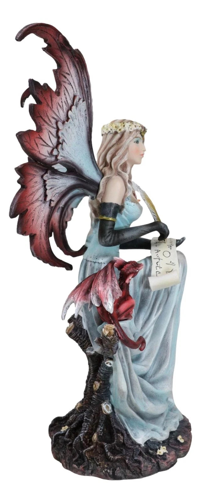 Blonde Fairy Scribe And Red Dragon Writing On Dragons Tales Scroll Figurine-2