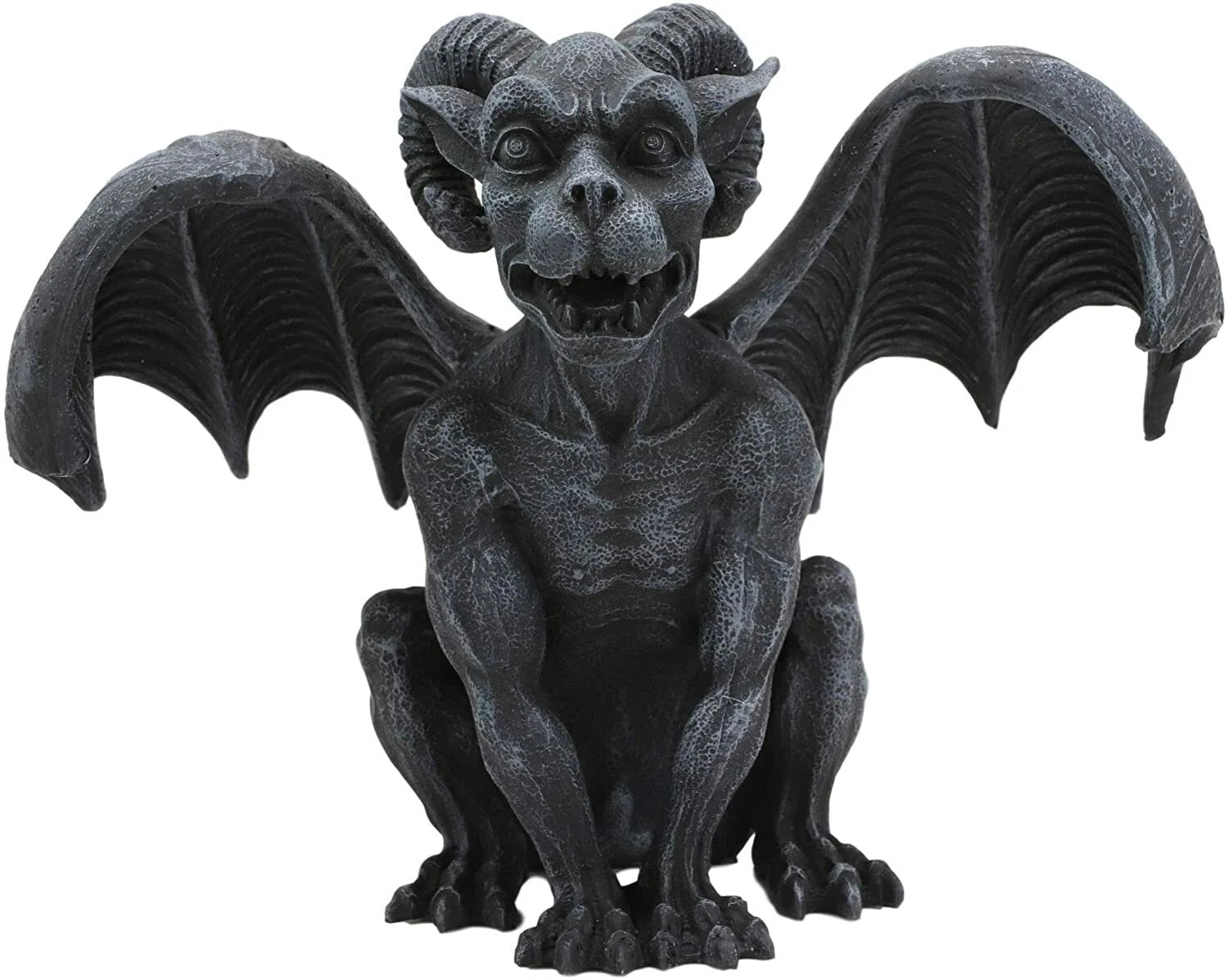 Crouching Ram Horned Gargoyle Statue in Faux Stone Finish Resin 6.25" Tall-6