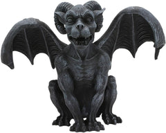 Crouching Ram Horned Gargoyle Statue in Faux Stone Finish Resin 6.25" Tall-6