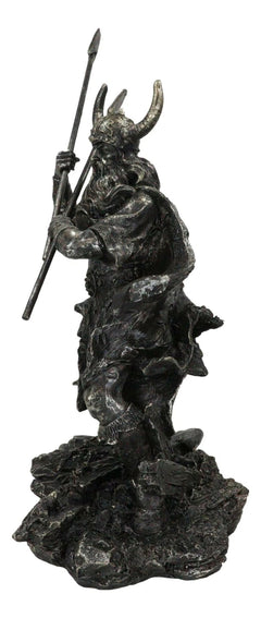 Viking Norse God Odin Alfather With Horned Helm Holding Javelin Spears Figurine-3