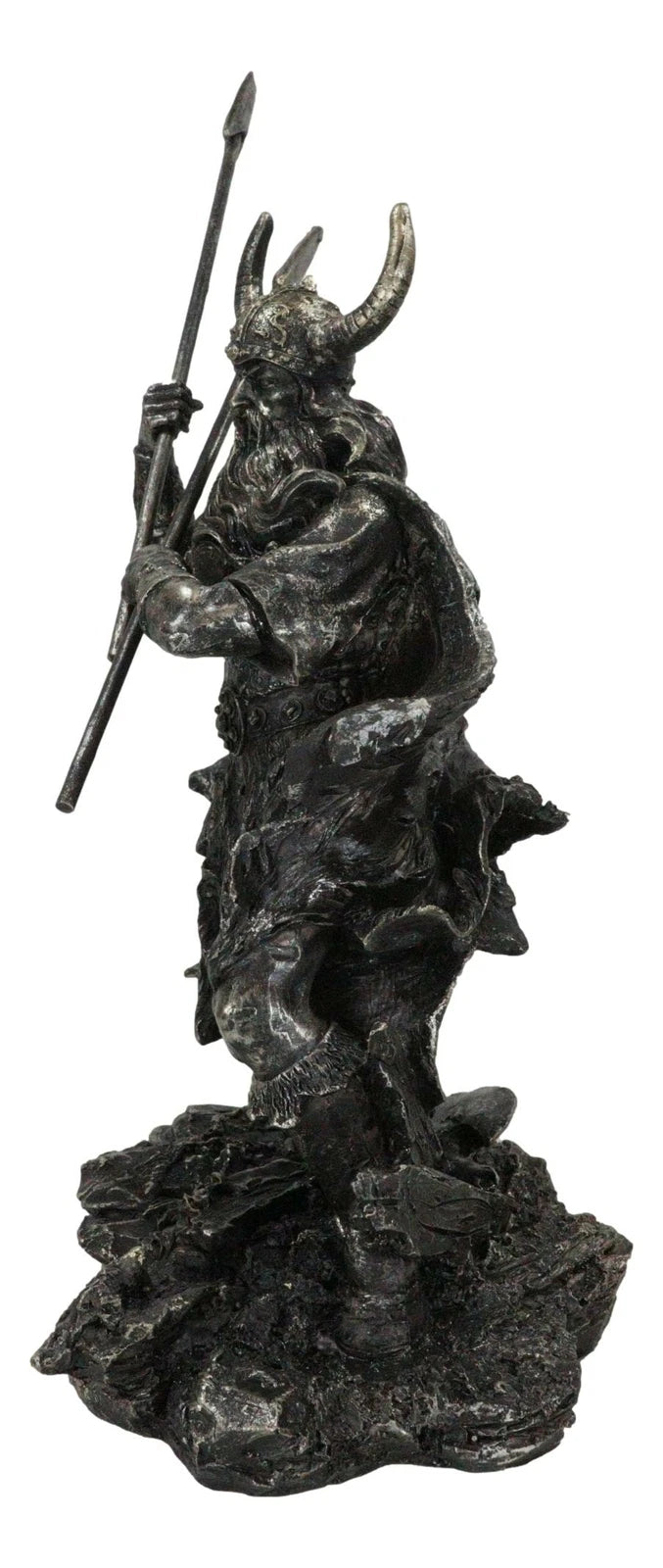 Viking Norse God Odin Alfather With Horned Helm Holding Javelin Spears Figurine-3