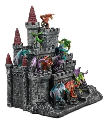 Medieval Mini Dragons Guarding King's Landing Castle Fortress Display Statue Set-2
