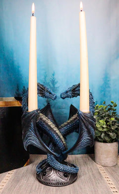 Dragon Heart Altar Drake Candleabra Candle Holder Twin Dragons Figurine 9"Tall-2