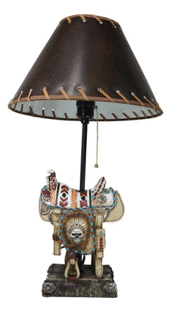 Southwestern Navajo Indian Chief Skull Headdress Cowboy Horse Saddle Table Lamp-3