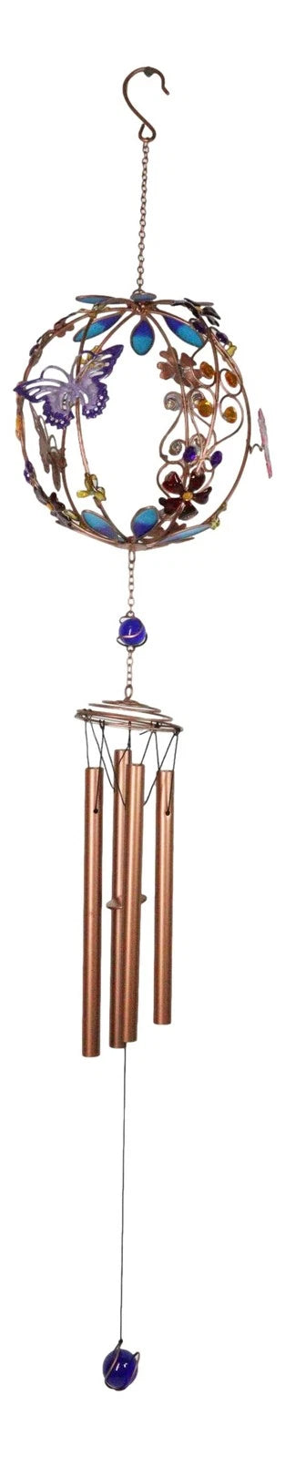 Monarch Butterflies by Floral Garden Globe Art Glass Gemstones Metal Wind Chime-2