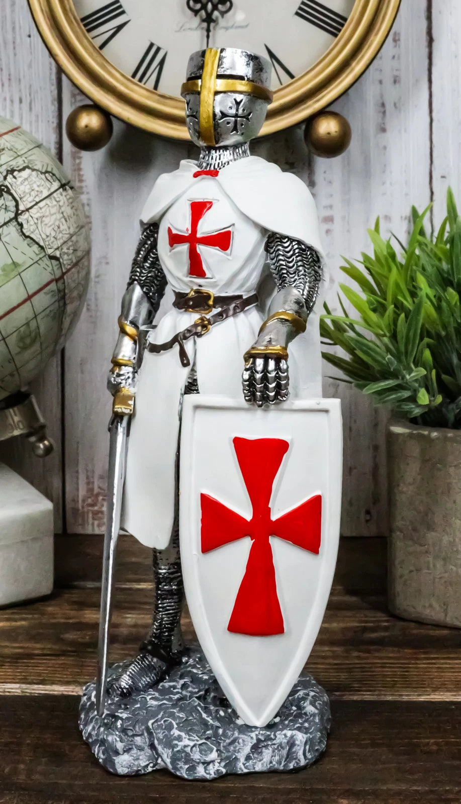 White Cloak Medieval Crusader Swordsman With Shield Of Faith Knight Figurine-1