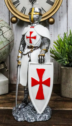 White Cloak Medieval Crusader Swordsman With Shield Of Faith Knight Figurine-1