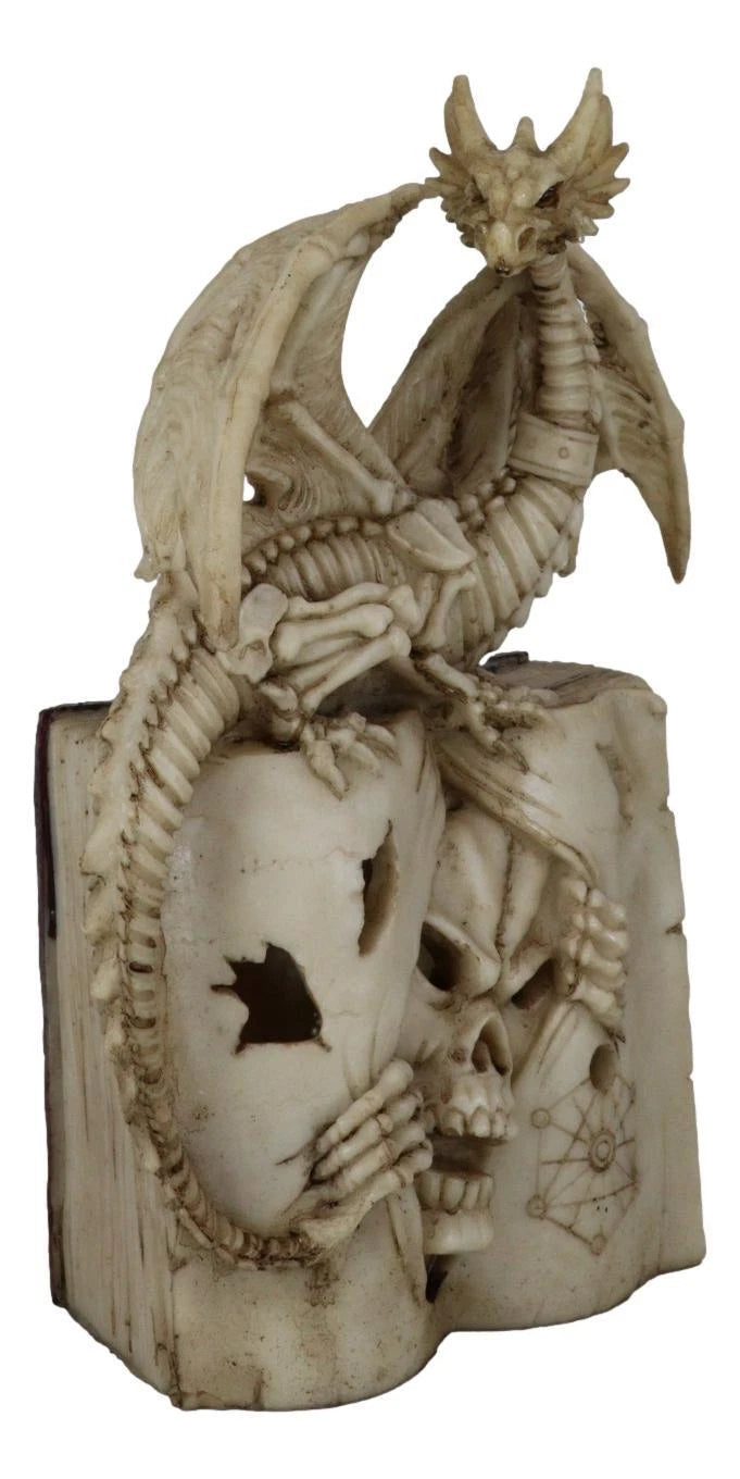 Skeleton Bone Dragon On Spell Book Of The Dead Skull Mummy LED Light Figurine-3