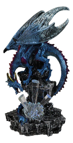 Metallic Blue Dragon with Magenta Spikes Guarding Bottle Ice Crystals Figurine-4