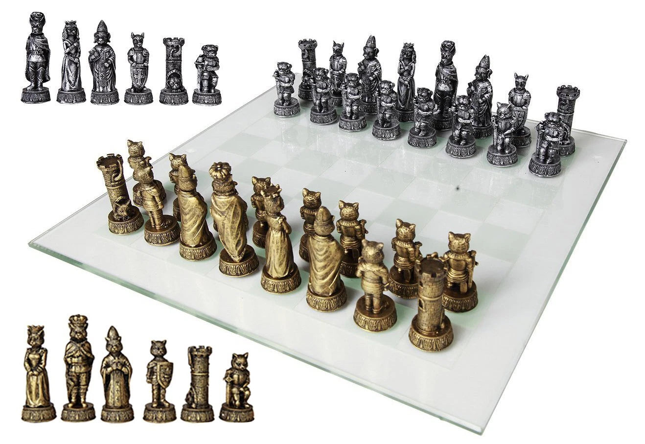 Royal Pet Cats Versus Dogs Chess Animal Character Pieces With Glass Board Set-3