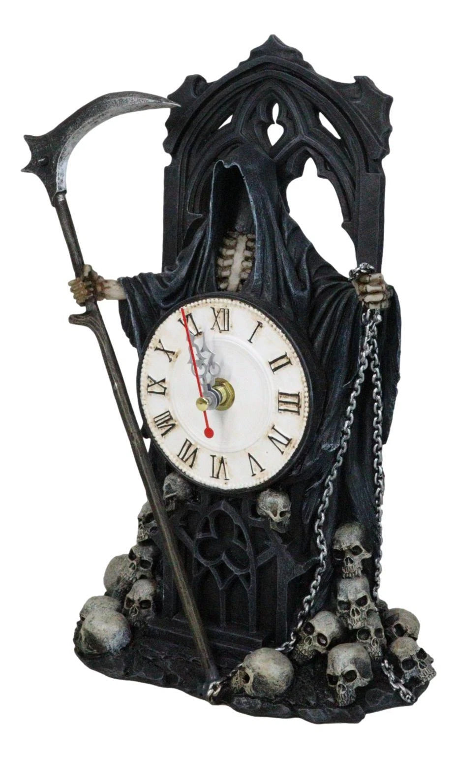Black Death Grim Reaper With Scythe Time Waits For No Man Table Clock Figurine
