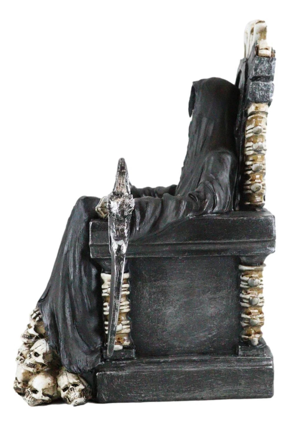 Grim Reaper Figurine, Death Skeleton Throne Statue 10.5" Tall Gothic Home Decor, Sitting Reaper Collectible, Halloween Accent, Desk or Shelf Ornament, Dark Fantasy Sculpture-2