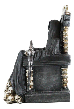 Grim Reaper Figurine, Death Skeleton Throne Statue 10.5" Tall Gothic Home Decor, Sitting Reaper Collectible, Halloween Accent, Desk or Shelf Ornament, Dark Fantasy Sculpture-2