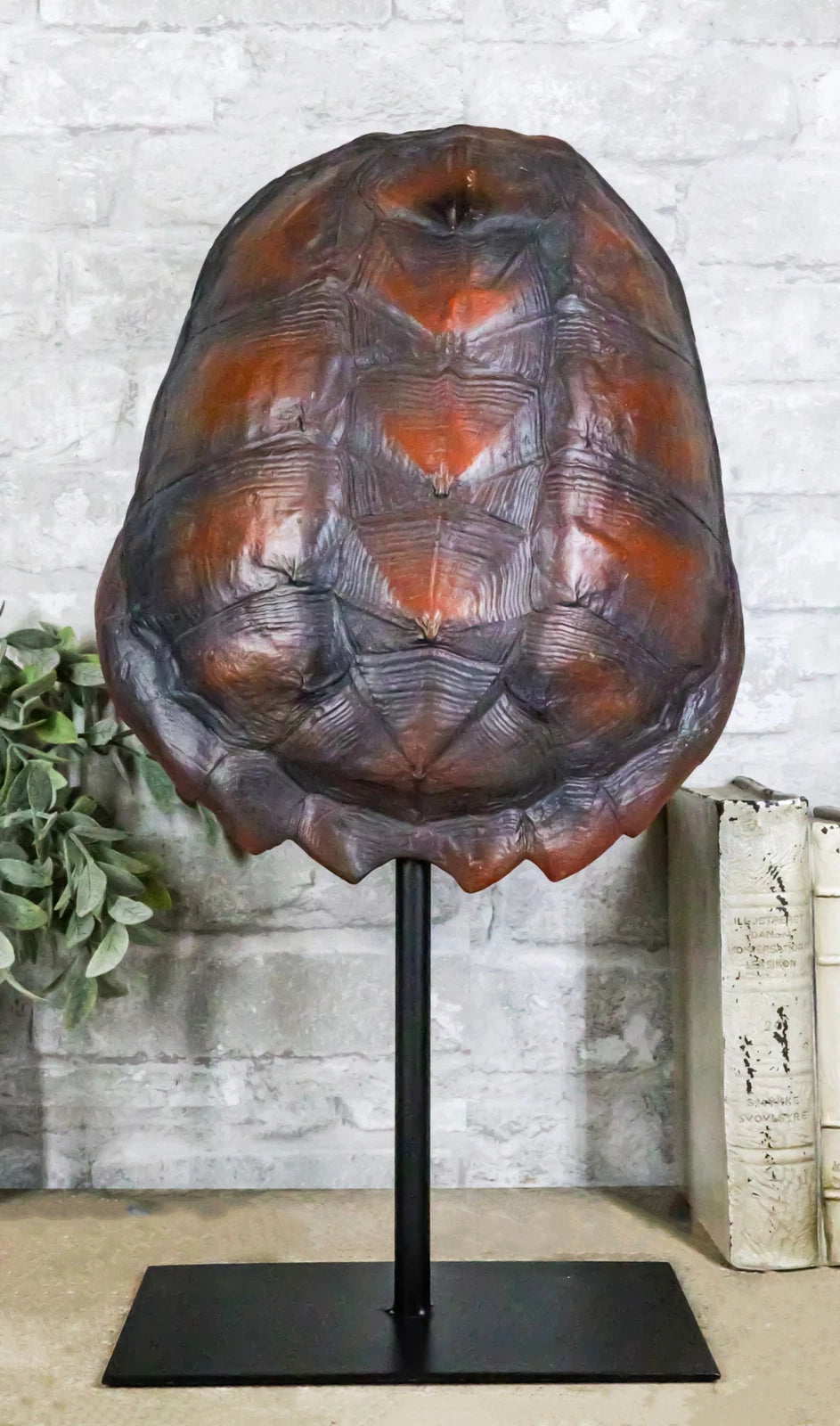 Nautical Marine Faux Alligator Snapping Turtle Shell Sculpture With Pole Stand-1