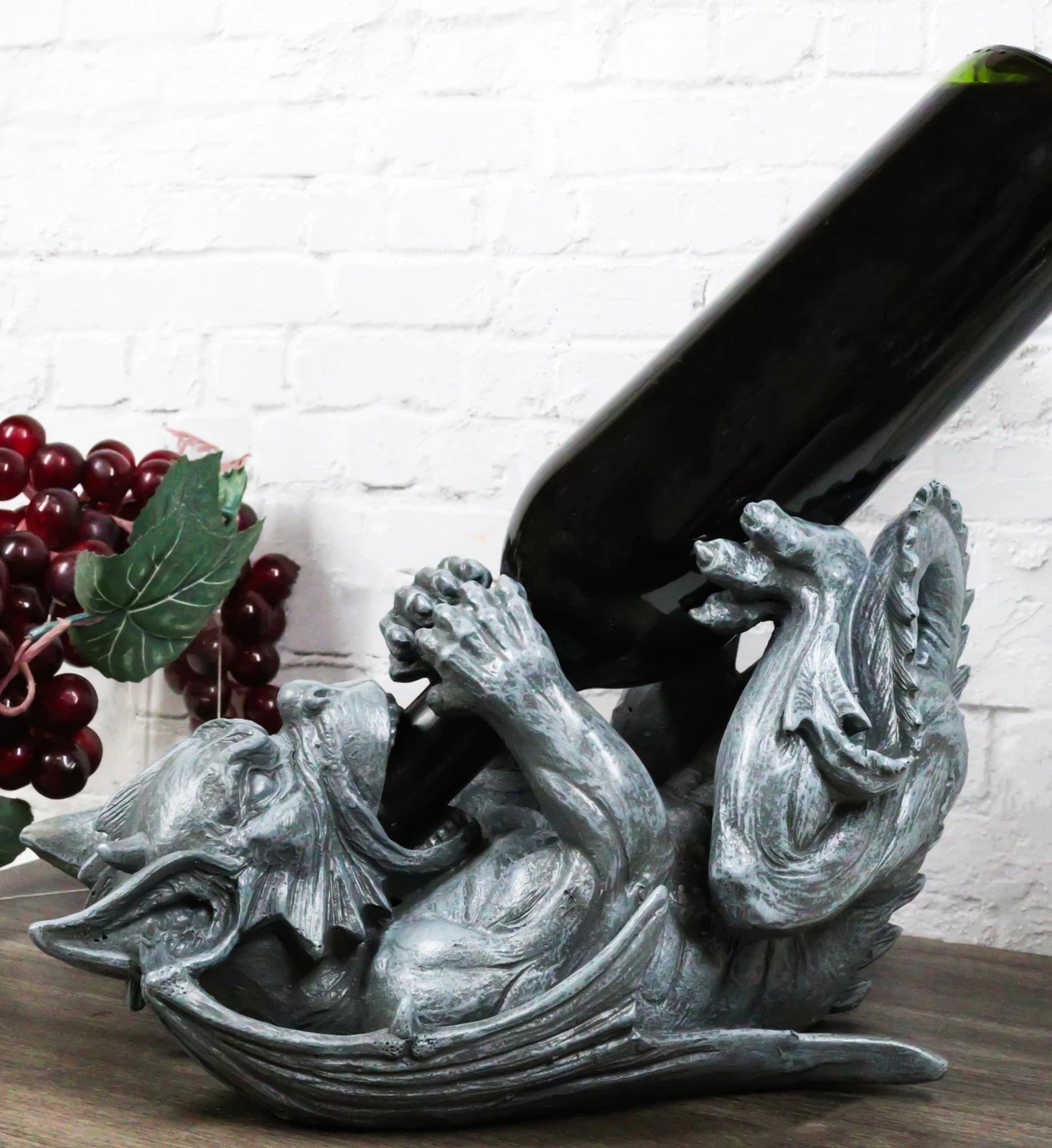 Gothic Fantasy Winged Drunken Gargoyle Wine Bottle Holder Figurine Kitchen Decor-1