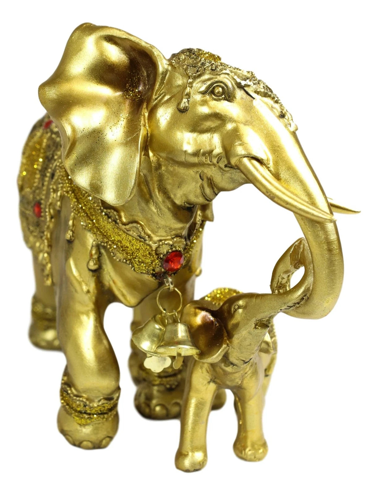 Auspicious Golden Elephant With Calf Family Statue Feng Shui Buddhism Success