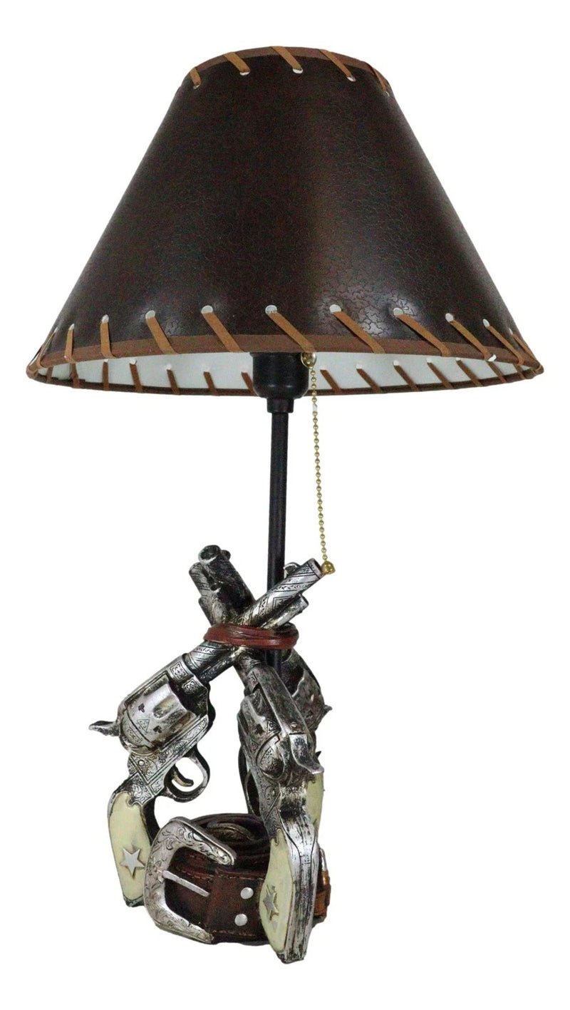 Rustic Western Triple Six Shooter Revolver Gun Pistols Cowboy Buckle Table Lamp-3