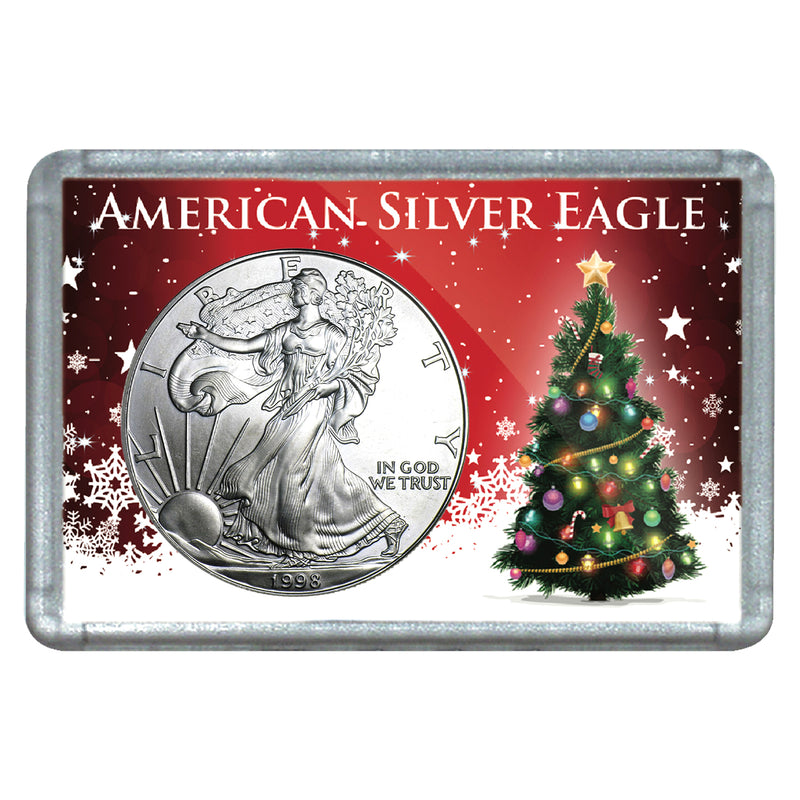 Moneda de plata americana de $1 de 1998 con diseño de árbol de Navidad-1