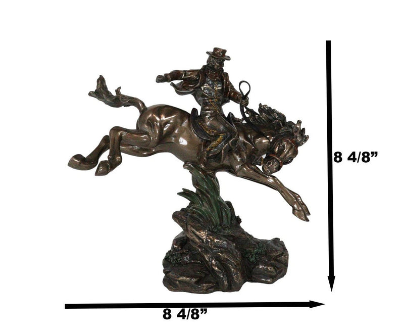 Rustic Western Rodeo Cowboy Riding On Galloping Wild Mustang Horse Figurine-2