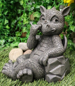 Whimsical Bad Habit Garden Dragon Picking Nose Statue Fantasy Dragons Decor-1