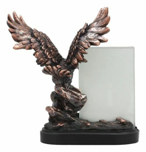 Bald Eagle Perching On Cliff Rock Picture Frame Bronze Electroplated Figurine-2