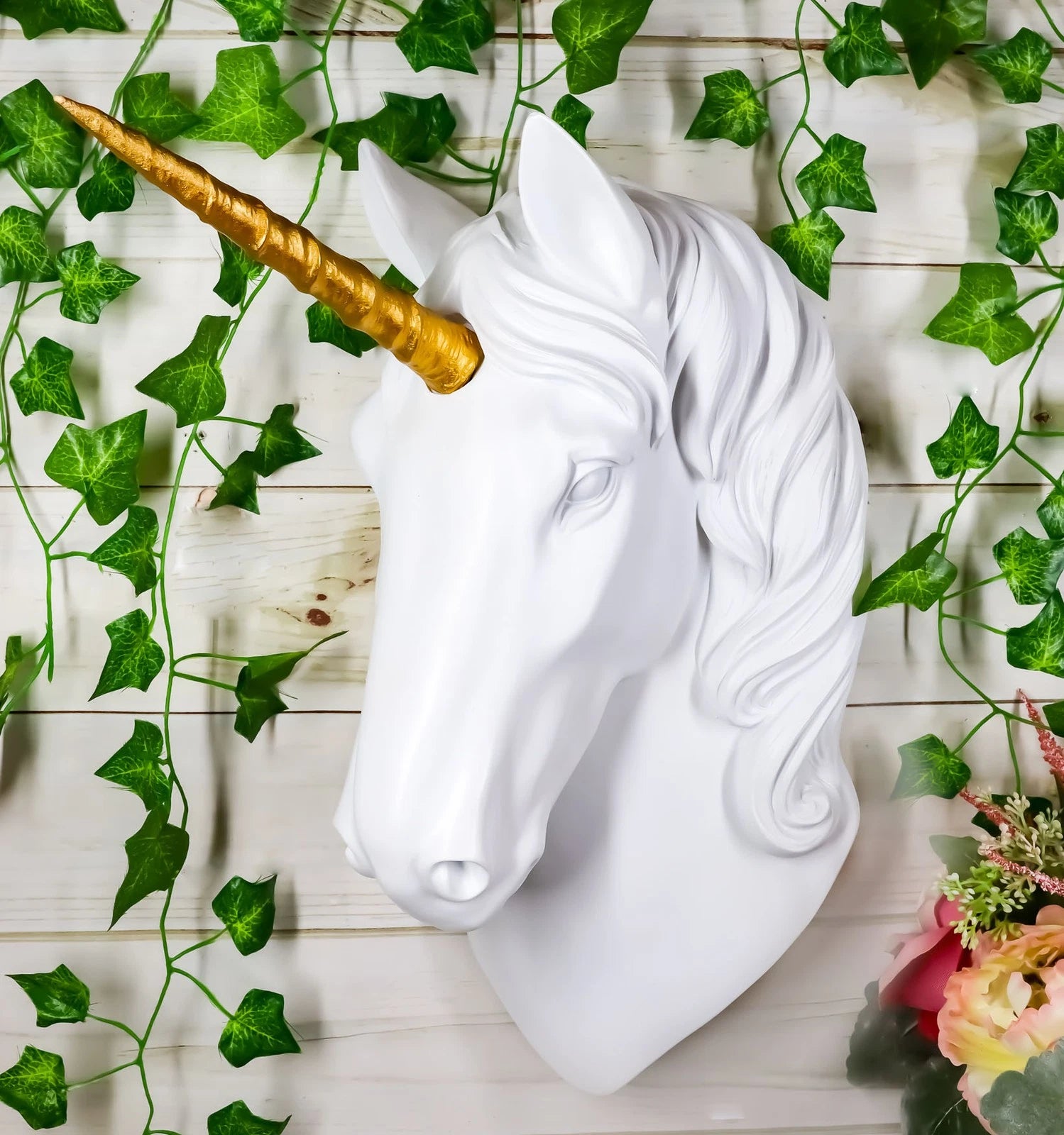 Enchanted Golden Horned Unicorn 3D Art Wall Decor Figurine Ancient Fabled Steed