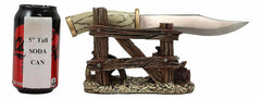 Western Horse Saddle By Wagon Wheel With Blunt Knife Display Holder Statue Set-2