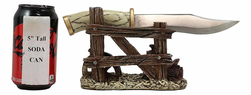 Western Horse Saddle By Wagon Wheel With Blunt Knife Display Holder Statue Set-2