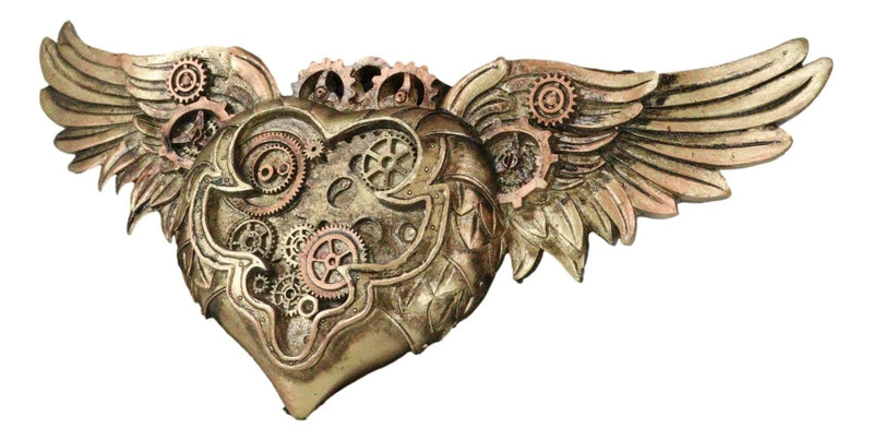 Steampunk Romantic Angel Winged Heart Clockwork And Gearwork Wall Plaque Decor-3