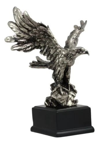 Silver Wings of Glory Bald Eagle Statue 7.75"Tall Silver Electroplated Resin-3