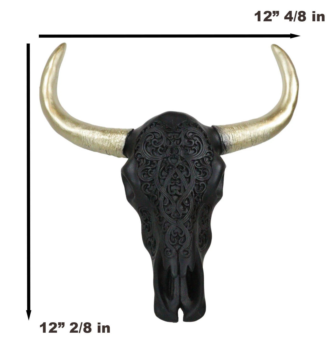 Black And Gold Tribal Floral Tattoo Tooled Filigree Bull Cow Skull Wall Decor-3