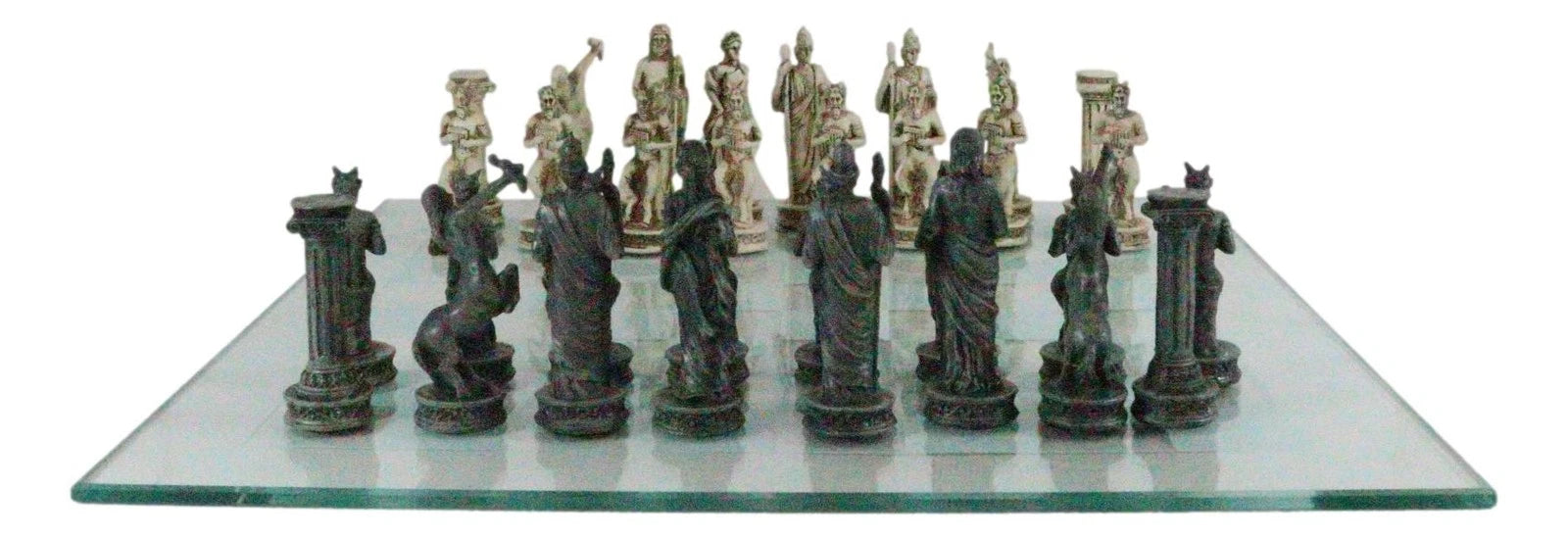 Olympus At War Greek Olympian Deities Resin Chess Pieces W/Glass Board Set-5