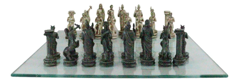 Olympus At War Greek Olympian Deities Resin Chess Pieces W/Glass Board Set-5