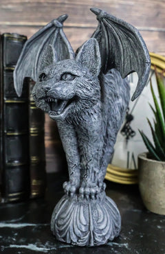 Bizarre Gothic Eureka Bat Winged Cat Gargoyle Statue 7"H Stoic Feline Guardian-2