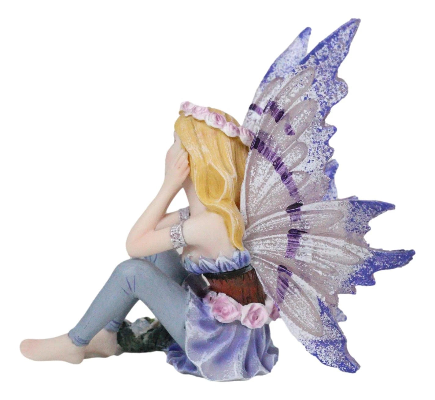 Small Meadowland Tribal Purple Periwinkle Flower Girl Fairy Daydreaming Figurine-2
