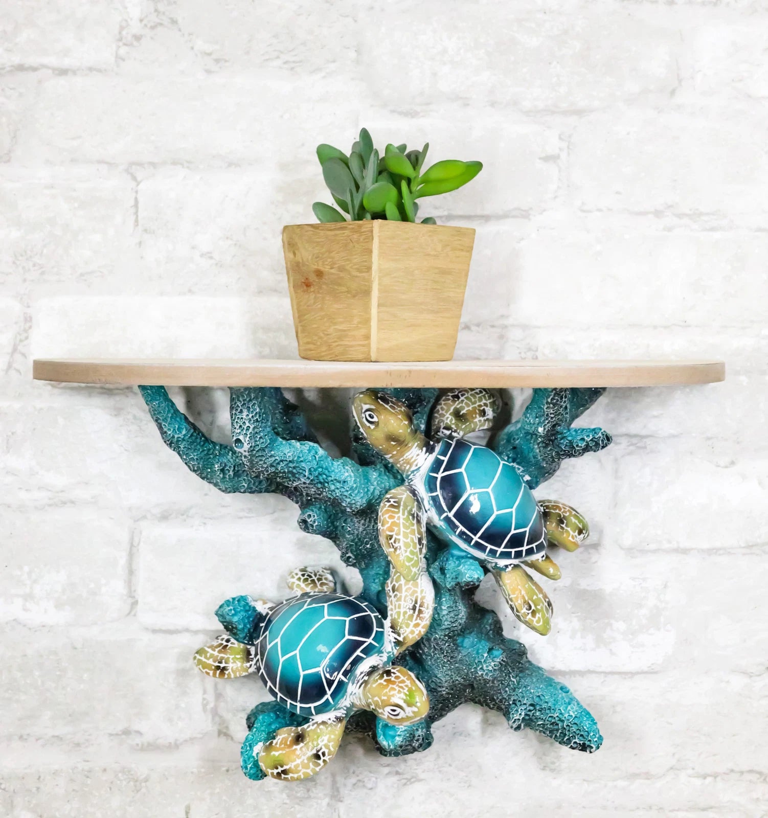 Marine Blue Sea Turtles Swimming by Ocean Corals Floating Wall Bracket Shelf-1
