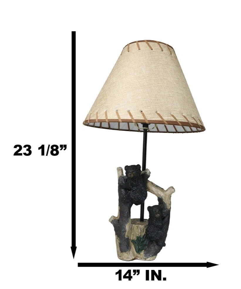 Rustic Western Whimsical Forest Playful Black Bear Cubs Climbing Tree Table Lamp-8