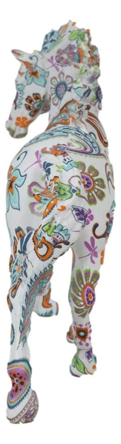 Equestrian Chic Beauty Rainbow Paisley White Horse Hand Painted Statue 7.5" L-5
