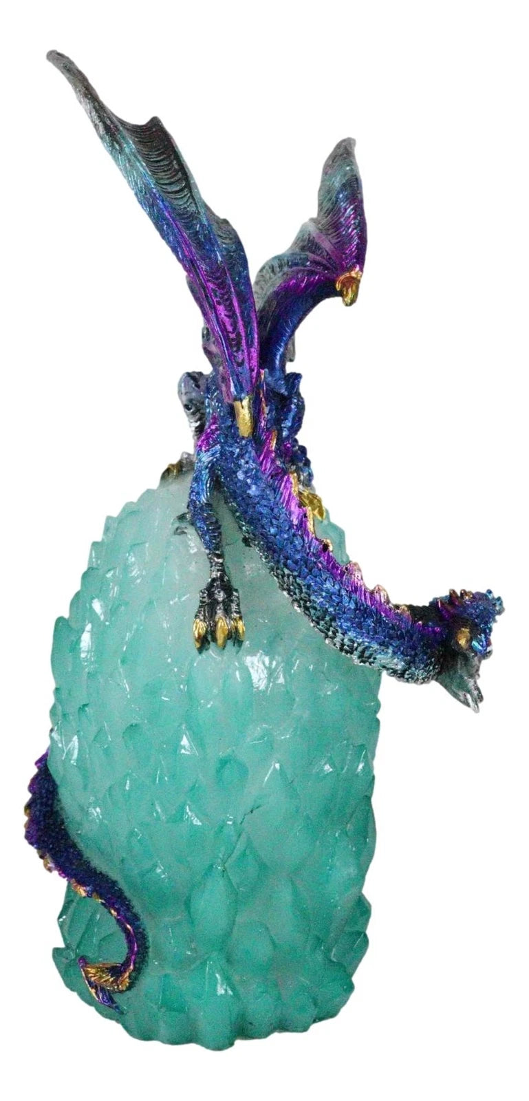 Blue Rainbow Armored Dragon Guarding LED Lantern Acrylic Crystal Egg Figurine-7