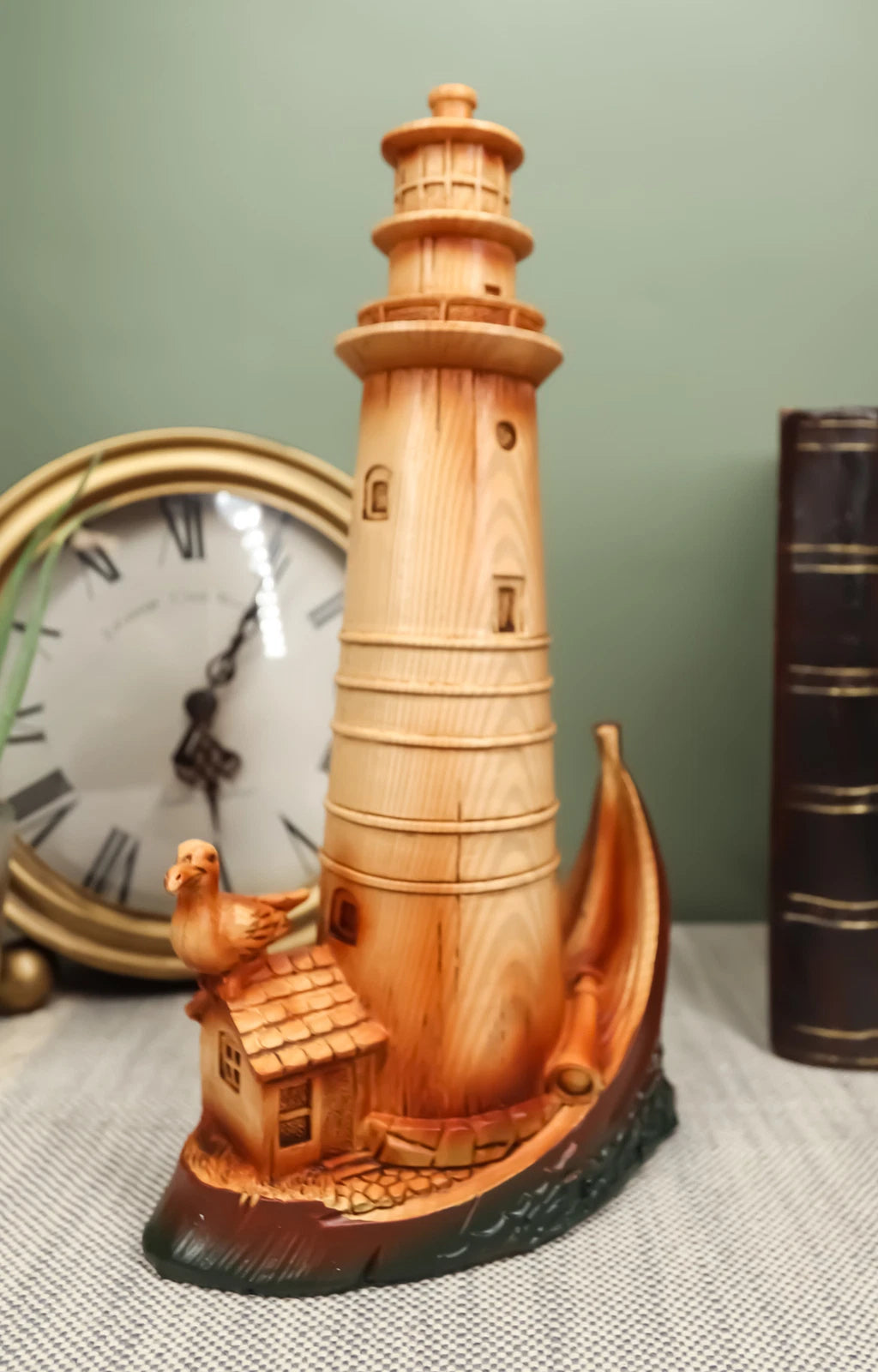 9"H Nautical Lighthouse On A Giant Boat Deck with A Seagull Statue