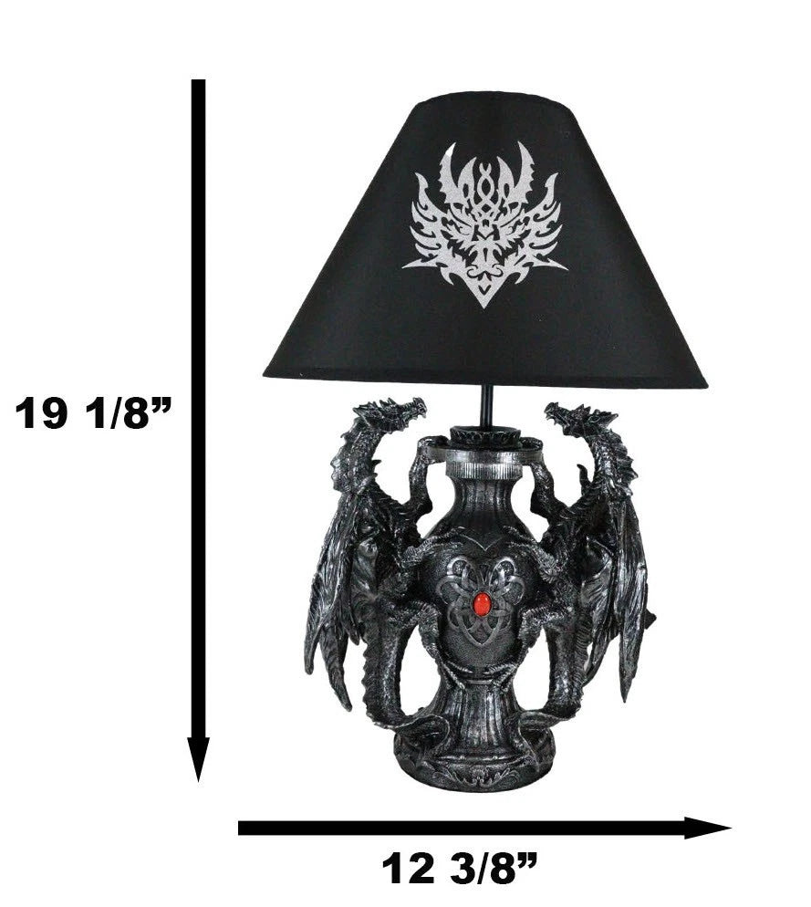 Lámpara de mesa de escritorio con diseño de dragón doble trepador gótico, estatua decorativa y pantalla de 48 cm de alto-3