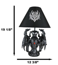 Lámpara de mesa de escritorio con diseño de dragón doble trepador gótico, estatua decorativa y pantalla de 48 cm de alto-3