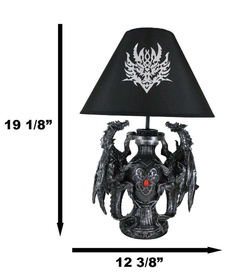 Lámpara de mesa de escritorio con diseño de dragón doble trepador gótico, estatua decorativa y pantalla de 48 cm de alto-3