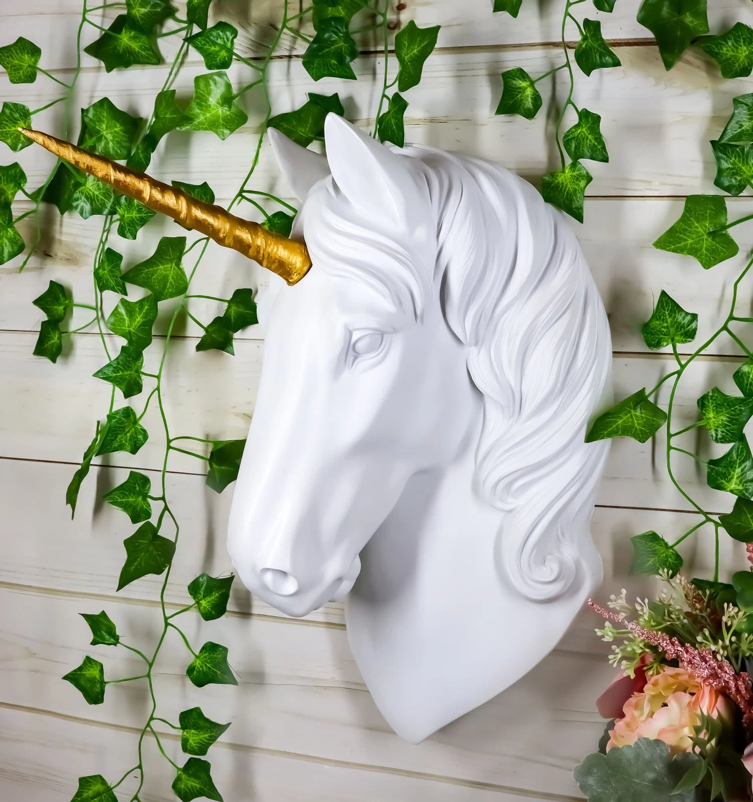Enchanted Golden Horned Unicorn 3D Art Wall Decor Figurine Ancient Fabled Steed-3