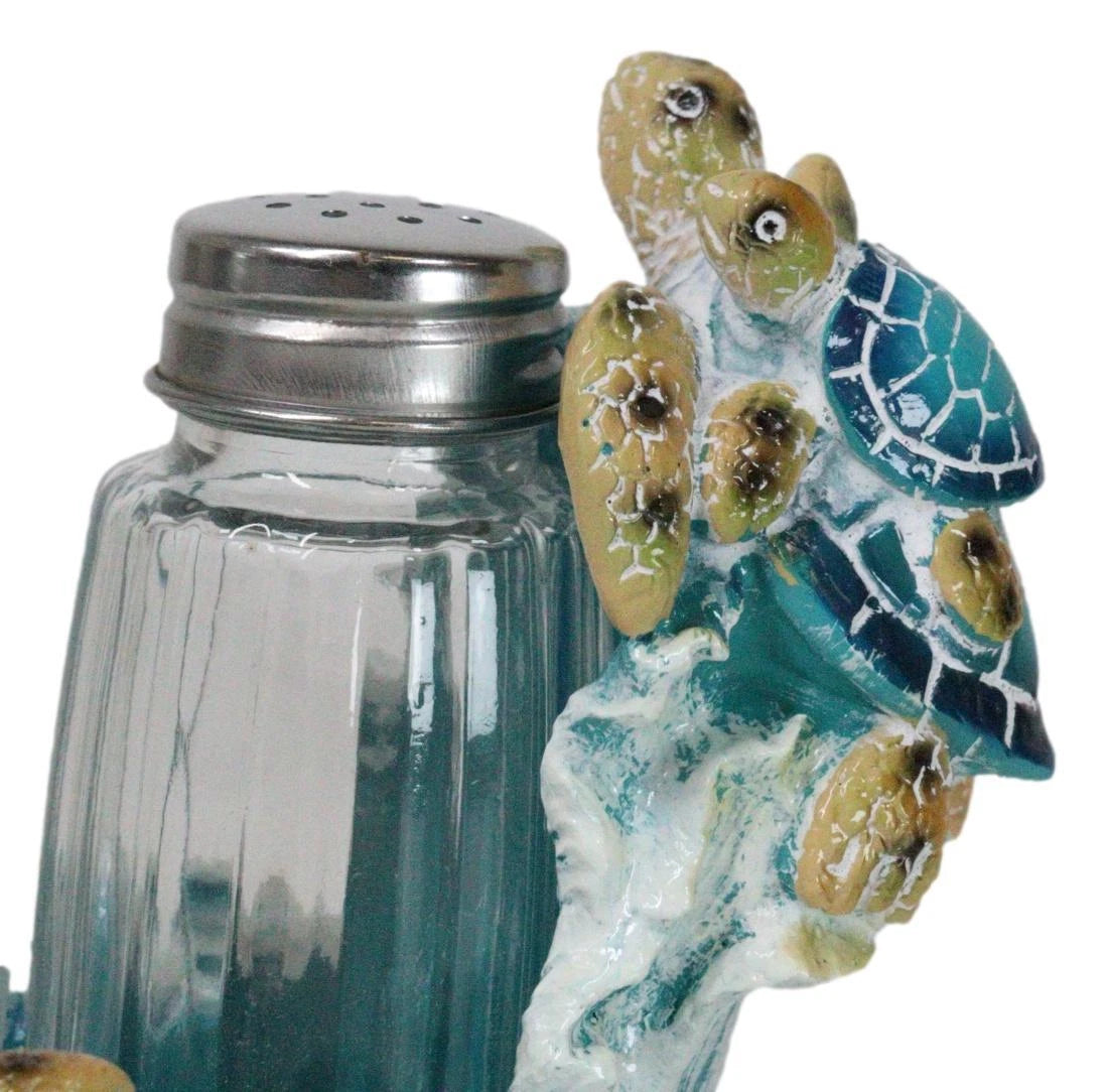 Nautical Marine Reef Sea Turtles Over Waves Salt And Pepper Shakers Holder Set-7