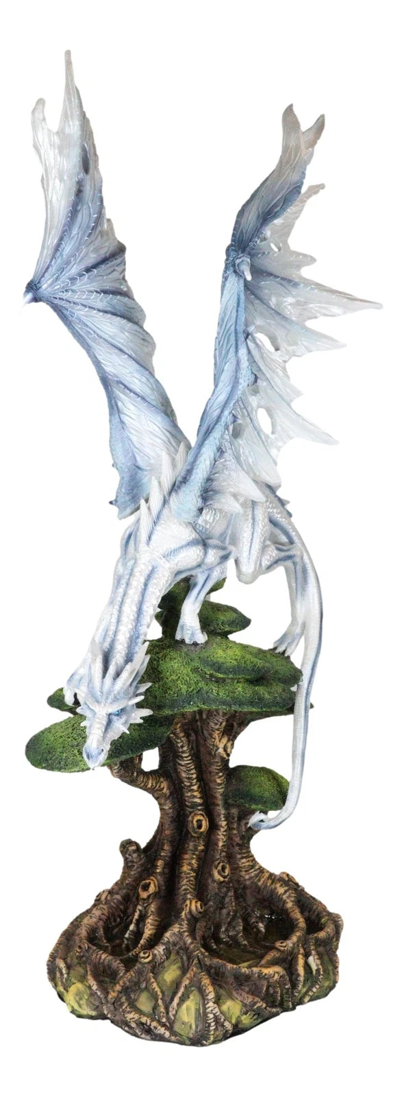 Large Arctic Frost Fury Dragon Perching On Rainforest Giant Tree Canopy Figurine-6