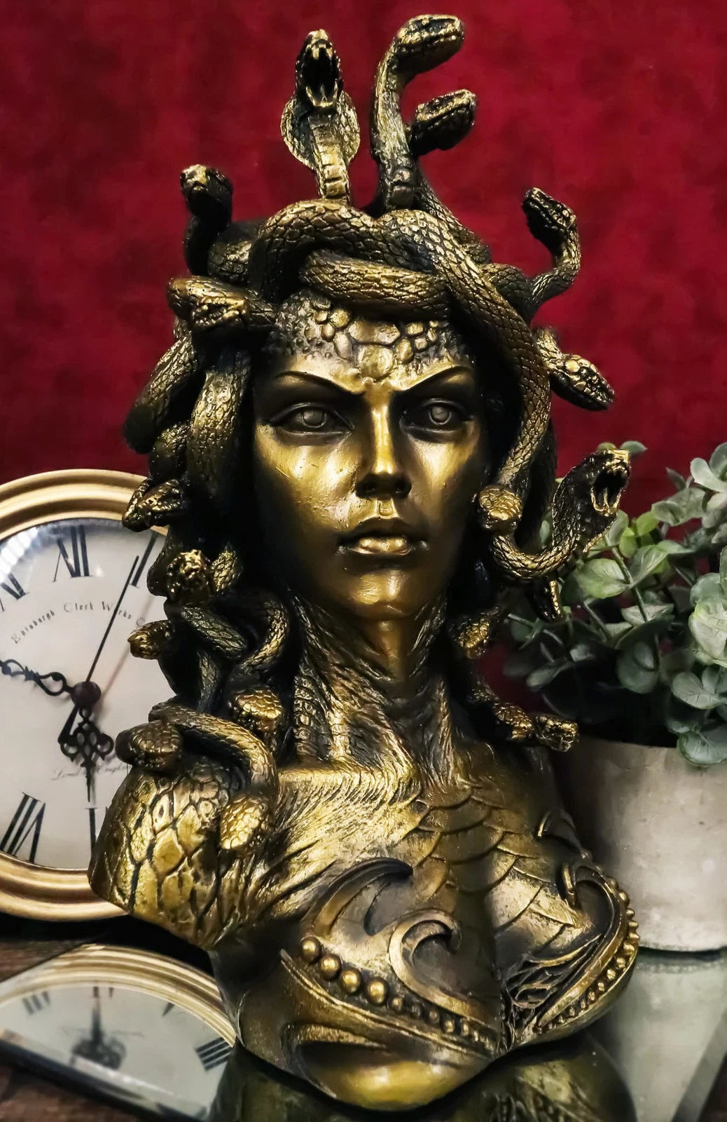 Greek Mythology Gorgon Sisters Goddess Medusa With Wild Snakes Hair Bust Statue-1