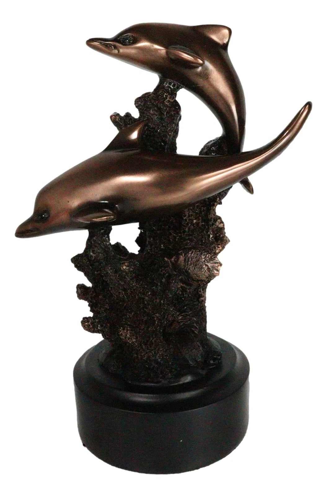 Gay Dolphins Swimming By Ocean Coral Reef Electroplated Bronze Resin Figurine-5